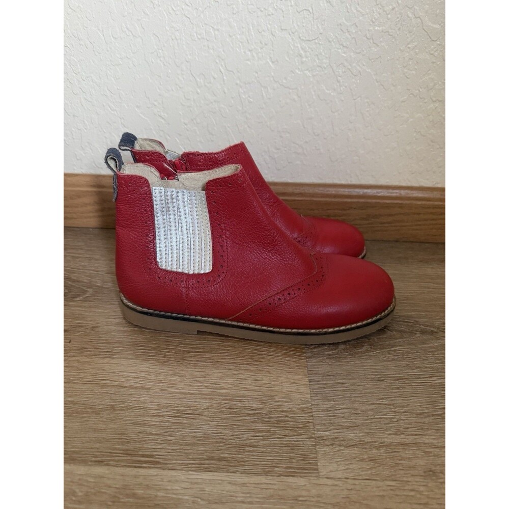 Mini Boden Red Leather Chelsea Boots Kids Girls Zip Up Size EU 35 - Picture 2 of 6